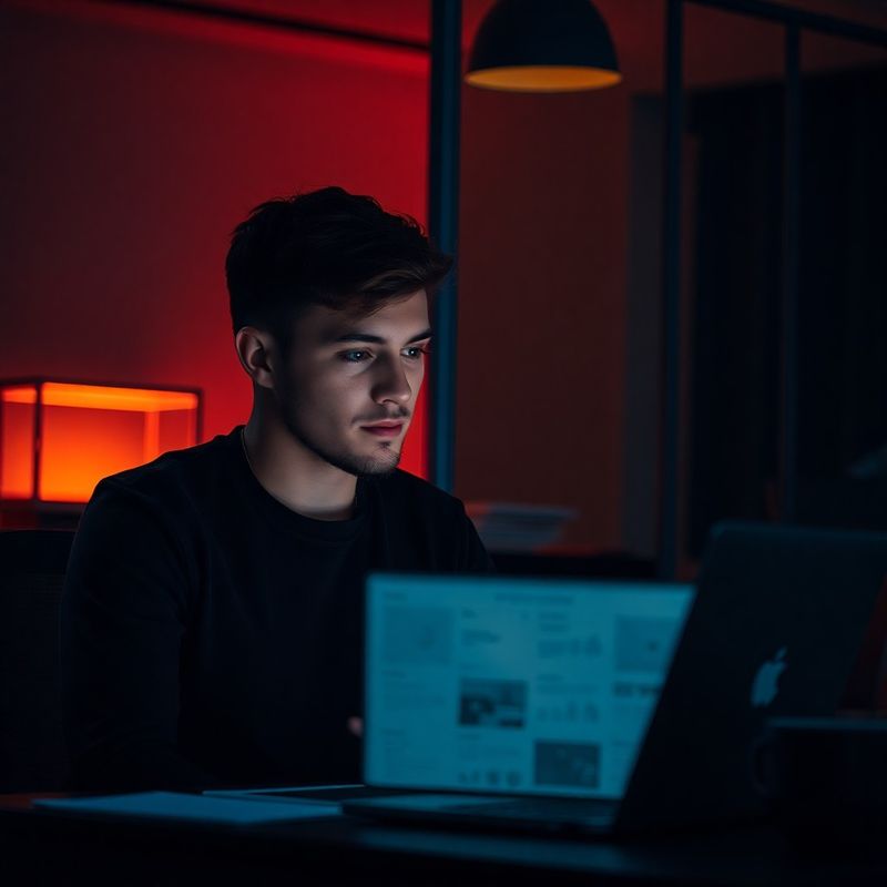 Tânăr designer de produs român analizând un wireframe pe laptop